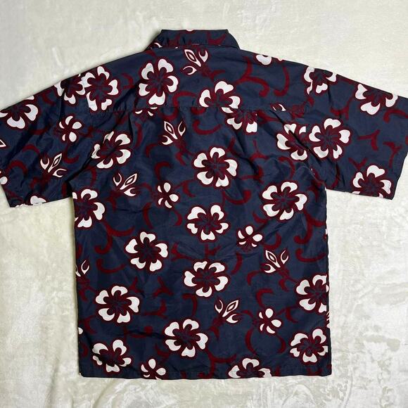 Vintage Hawaiian Shirt Mens L XL Gray White Crimson Flower Aloha Luau Pig Roast - Picture 4 of 8